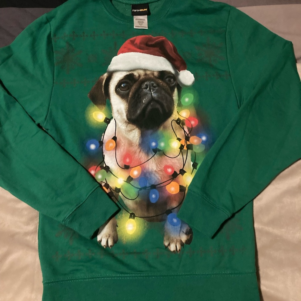 Pug Christmas Sweatshirt -Green S